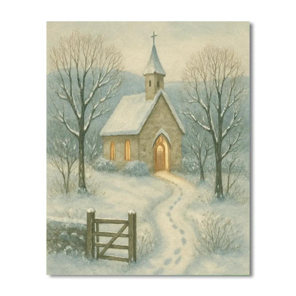 Snow Path To The Country Chapel Paint by numbers art