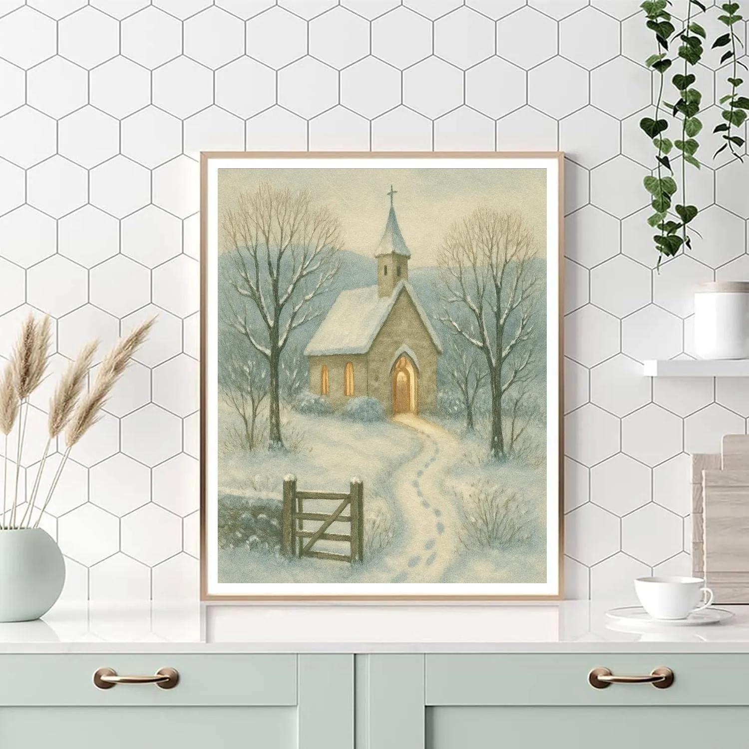 Snow Path To The Country Chapel Paint by numbers art