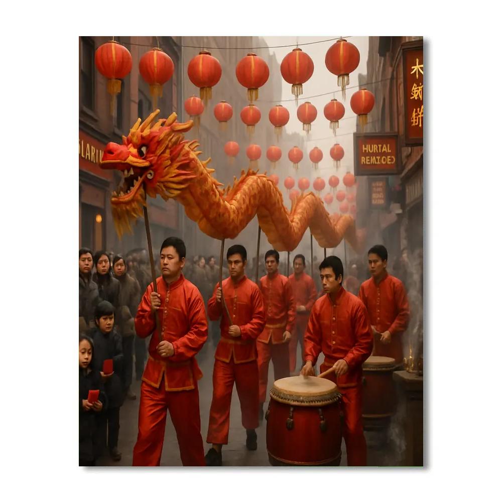 Lunar New Year Dragon Dance In Chinatown paint by numbers