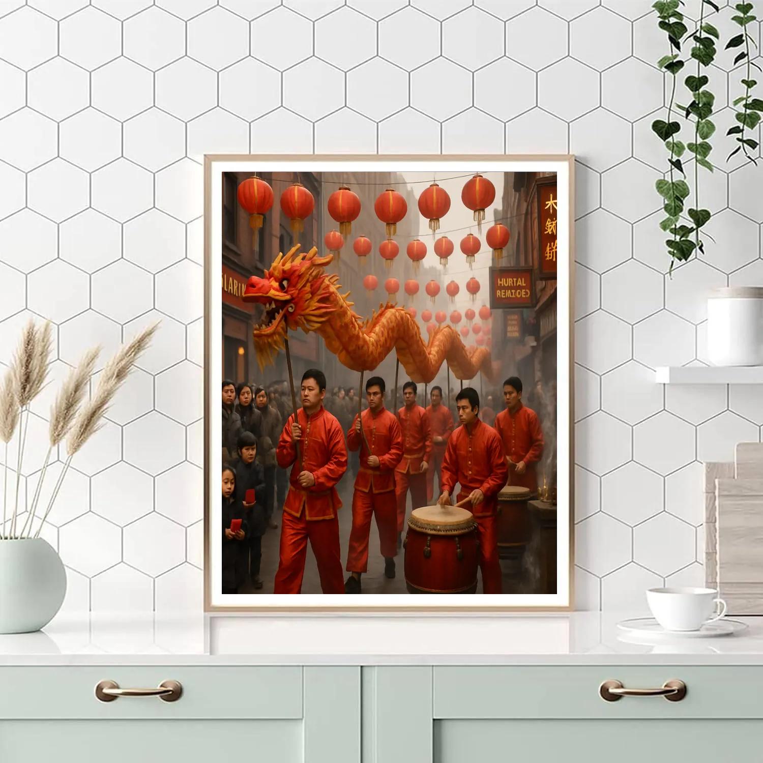 Lunar New Year Dragon Dance In Chinatown paint by numbers