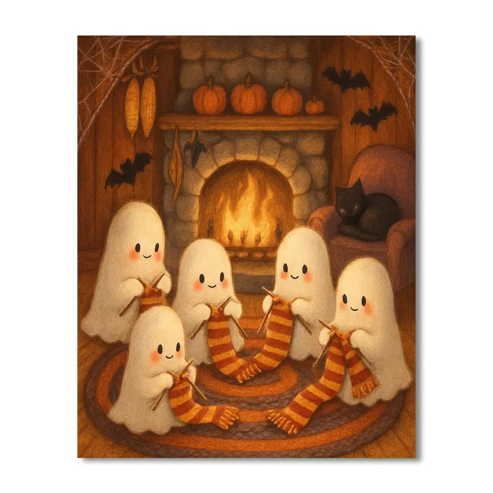 Ghost Knit Circle Beside The Fireplace Number painting