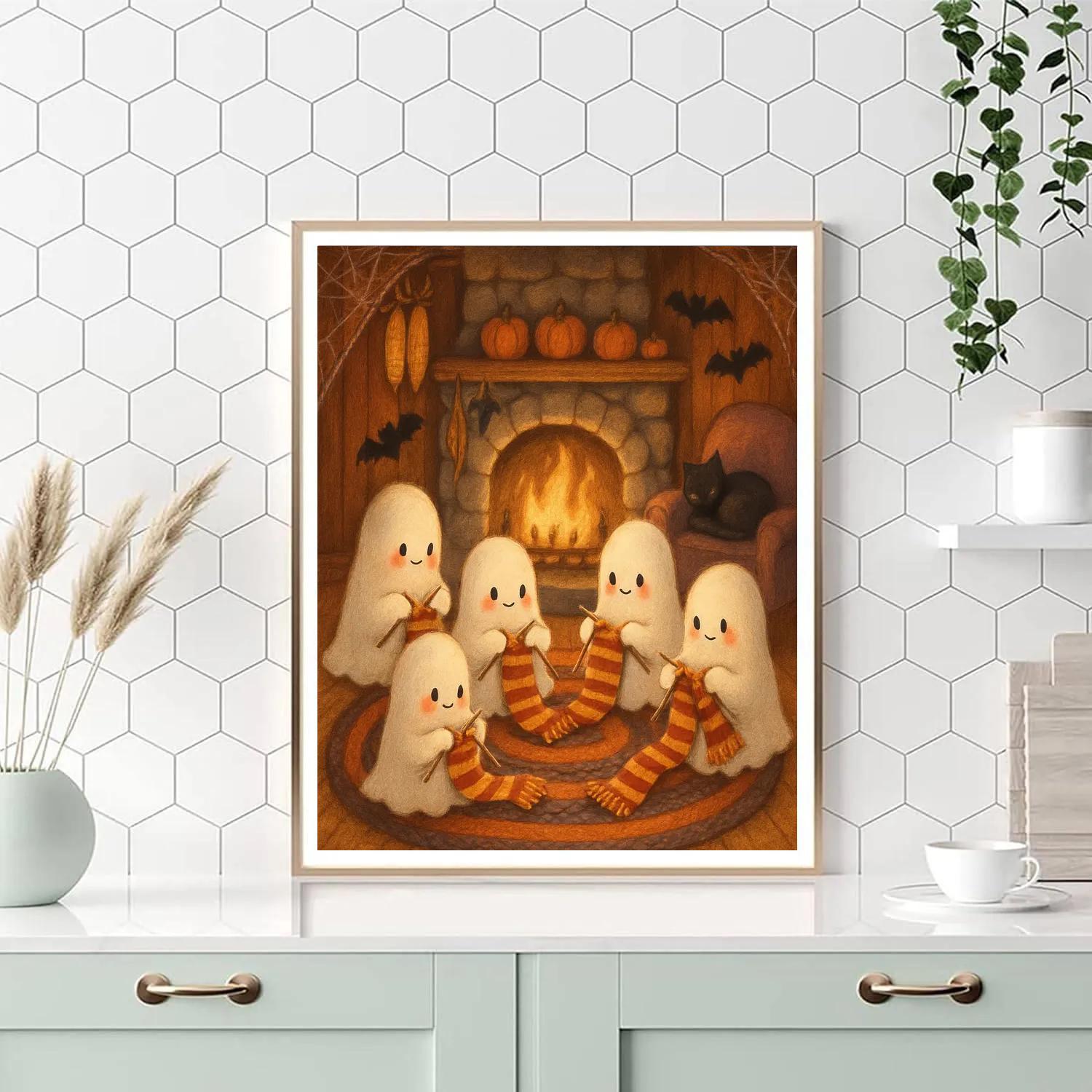 Ghost Knit Circle Beside The Fireplace Number painting