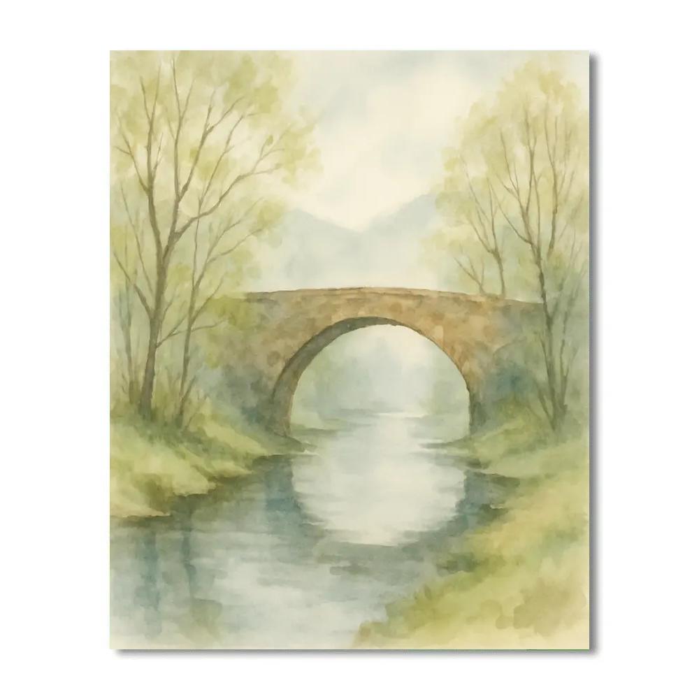 Misty Riverbend With Stone Arch DIY paint by numbers