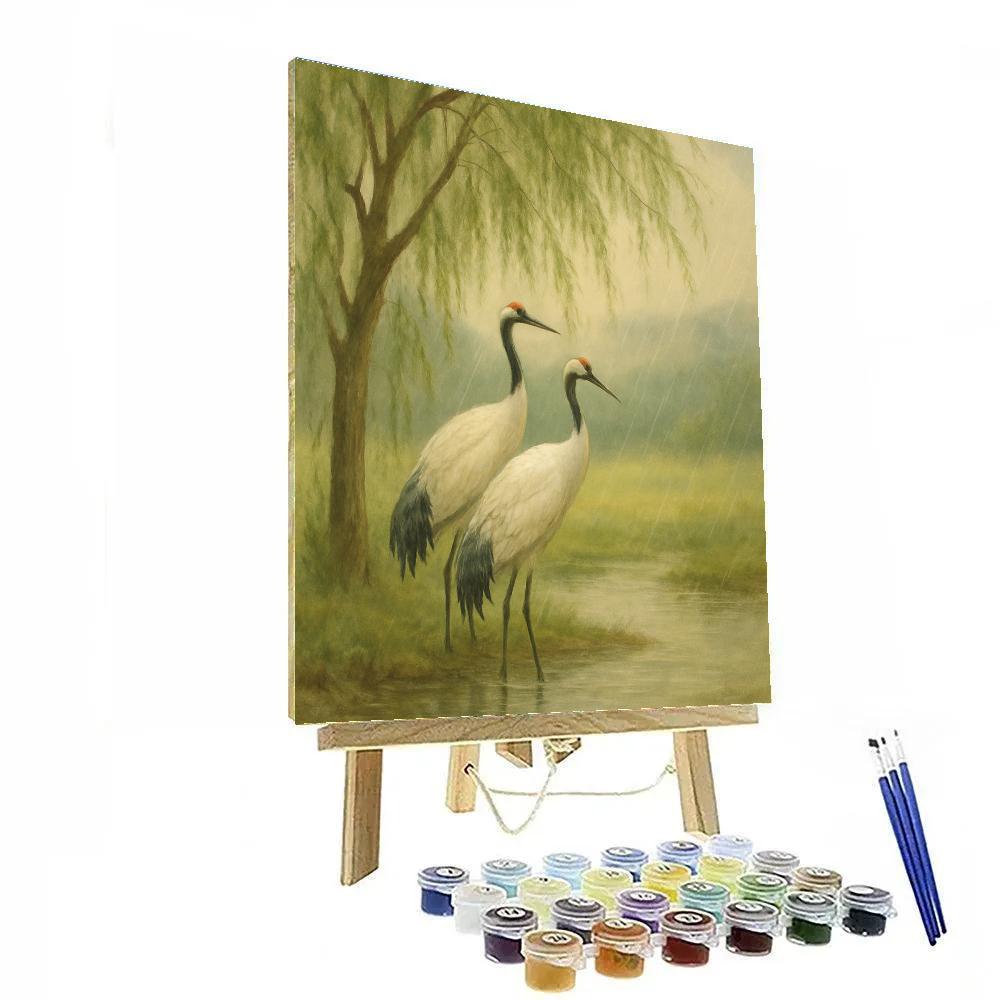 Willow Cranes In Gentle Spring Rain Number painting