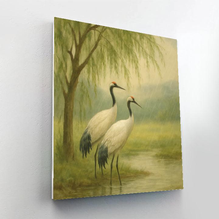 Willow Cranes In Gentle Spring Rain Number painting
