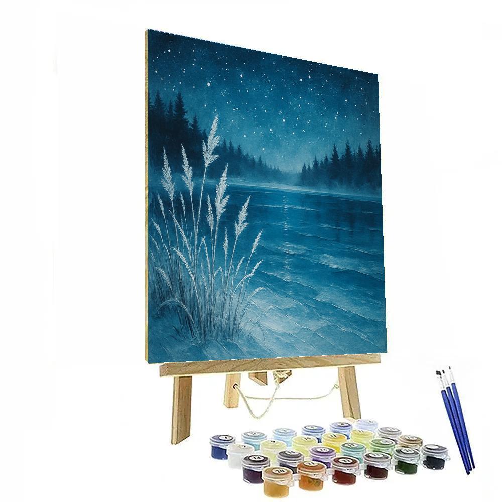 Starlit Lake With Frosty Reeds Number painting