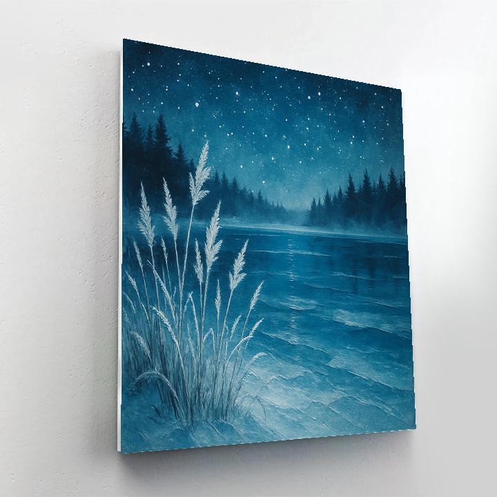 Starlit Lake With Frosty Reeds Number painting