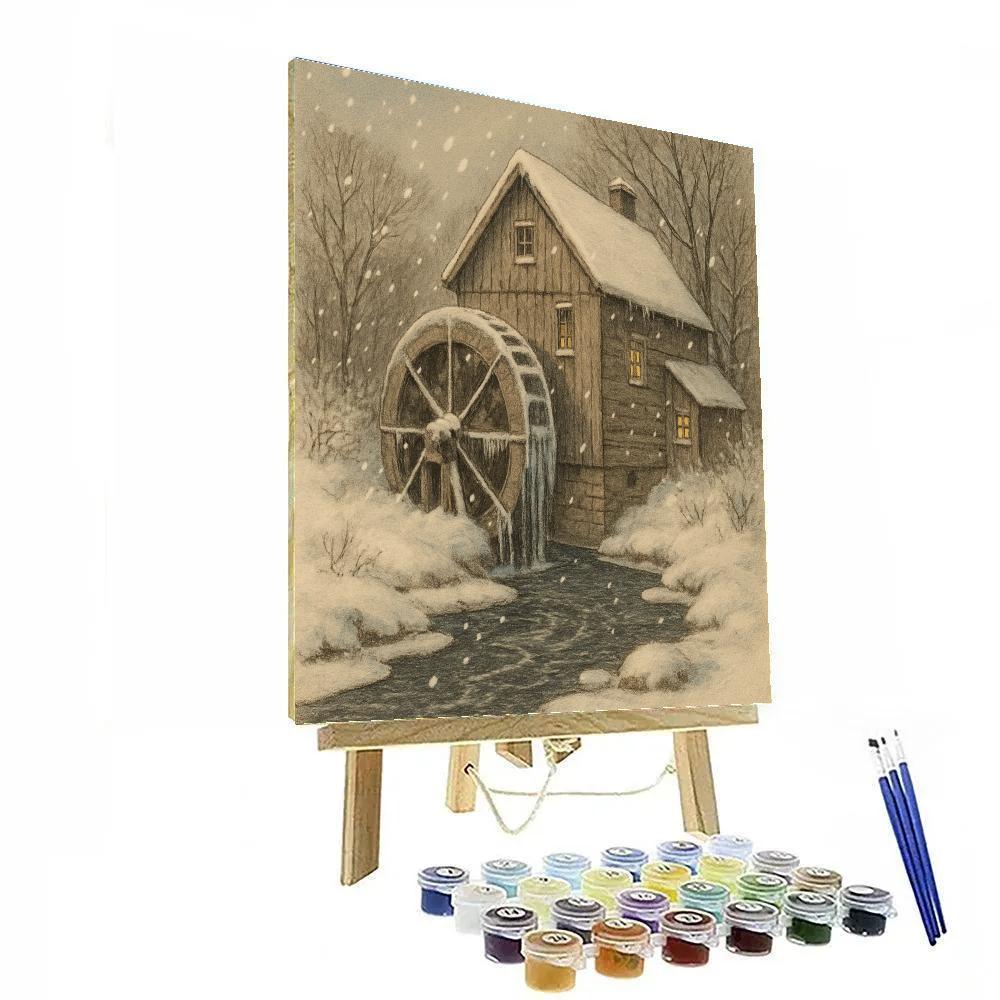 Old Mill In Gentle Snowfall DIY paint by numbers