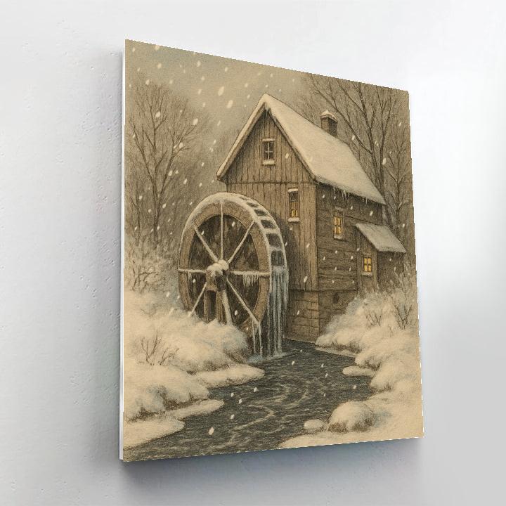Old Mill In Gentle Snowfall DIY paint by numbers