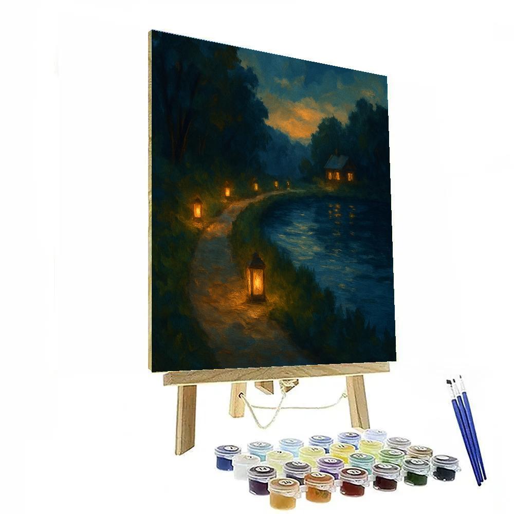 Lantern Trail Along Cozy Lakeshore paint by numbers
