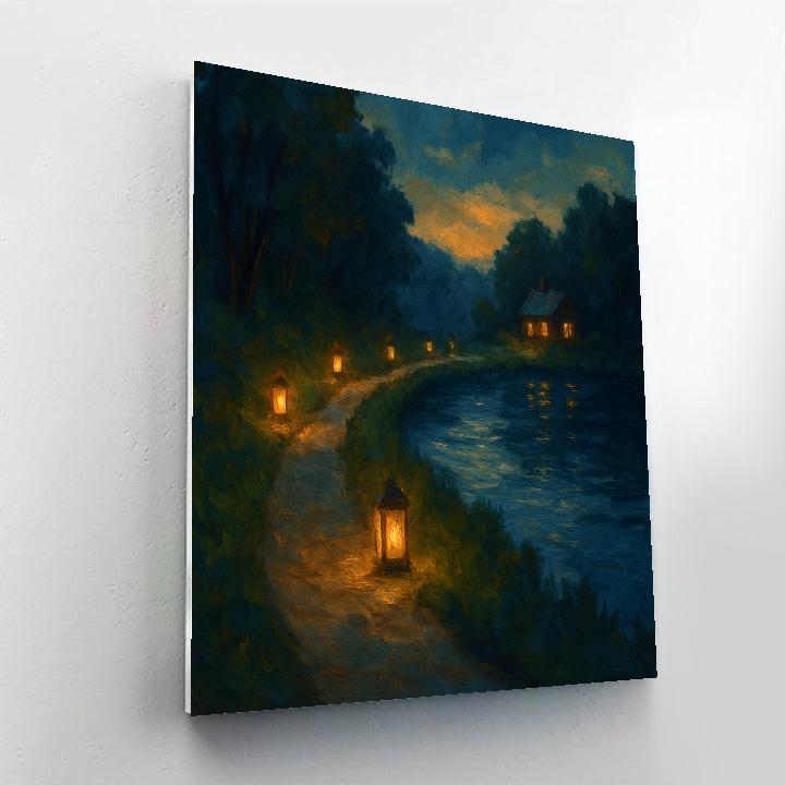 Lantern Trail Along Cozy Lakeshore paint by numbers
