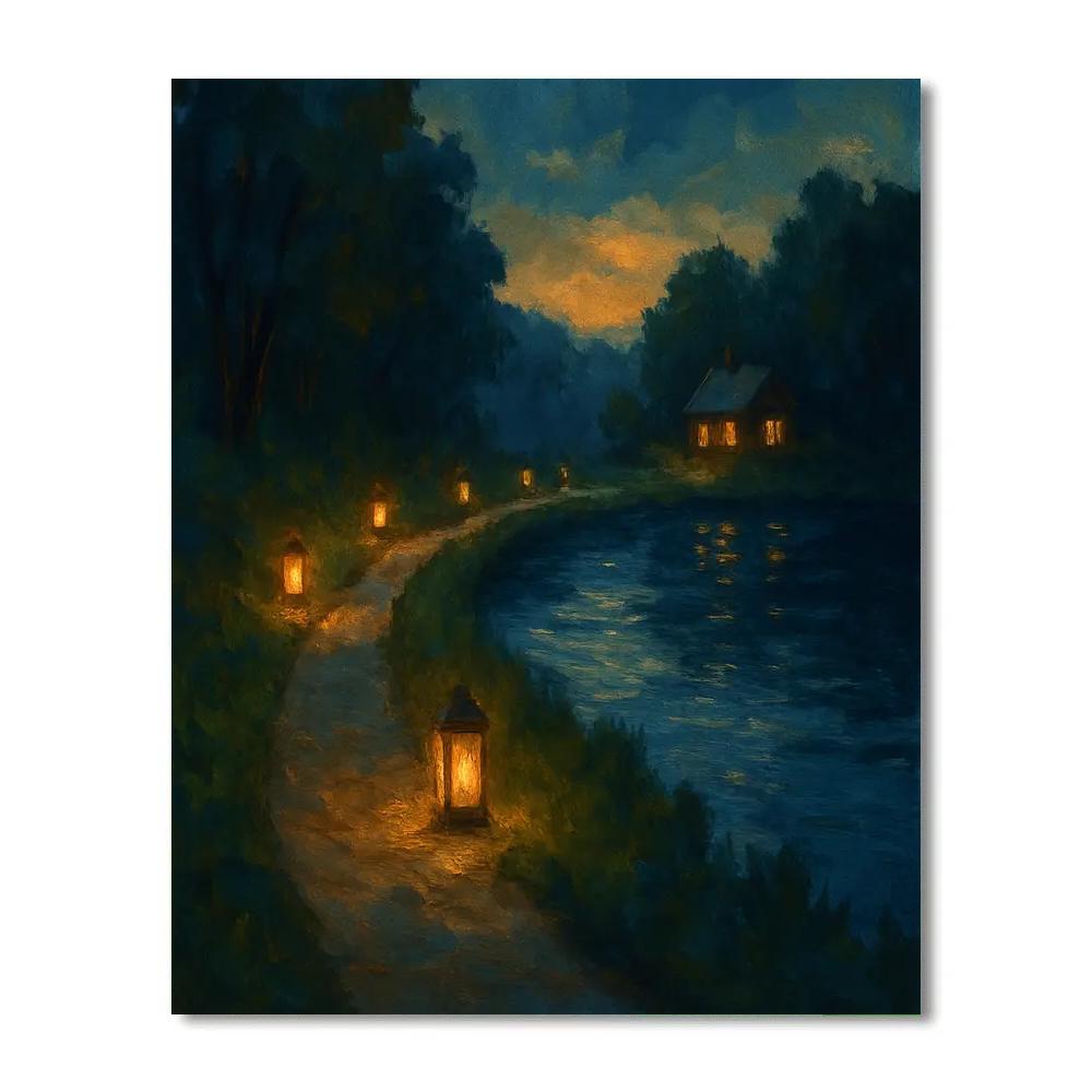 Lantern Trail Along Cozy Lakeshore paint by numbers