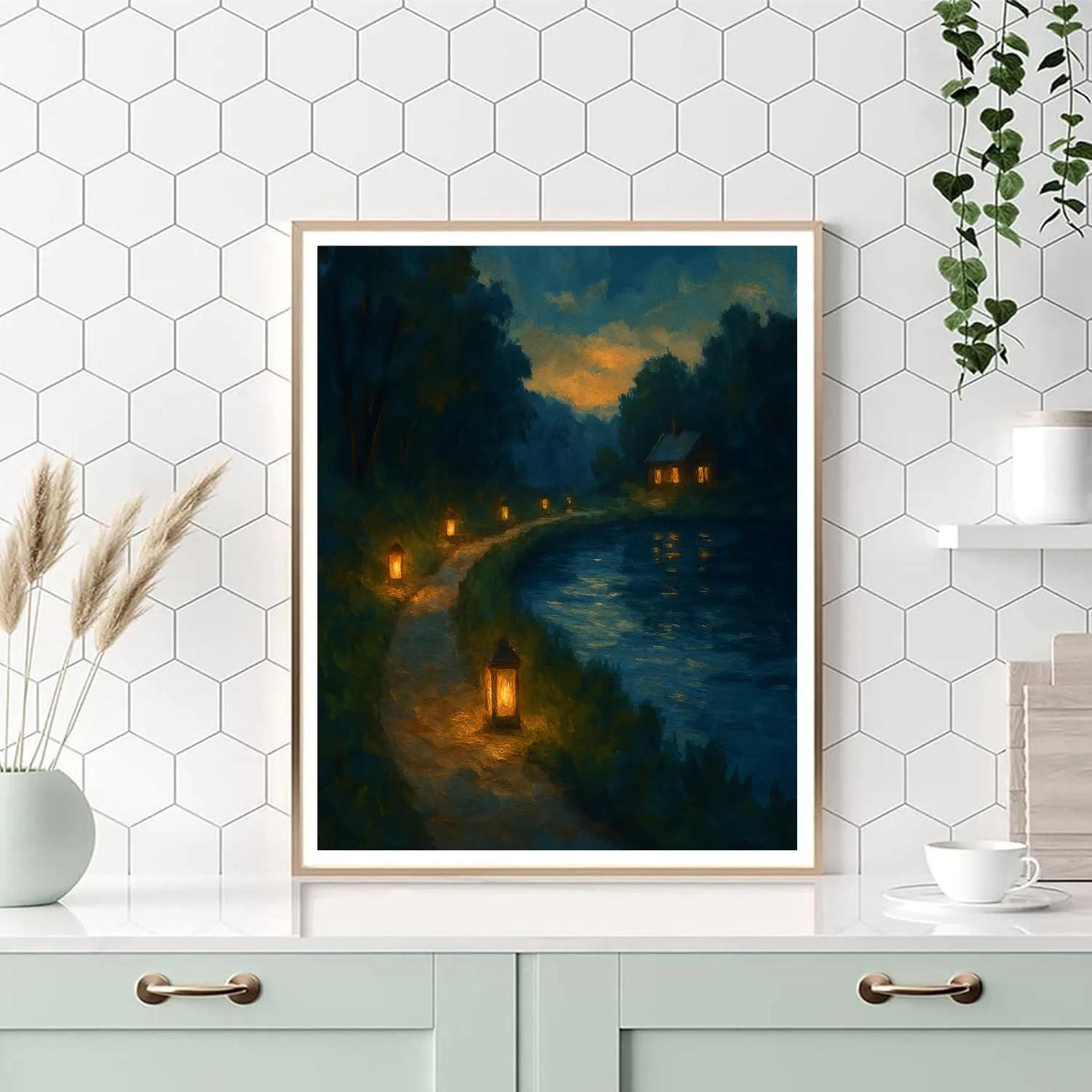 Lantern Trail Along Cozy Lakeshore paint by numbers