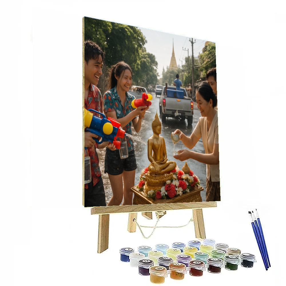 Songkran Water Festival On Bangkok Street Paint by numbers art