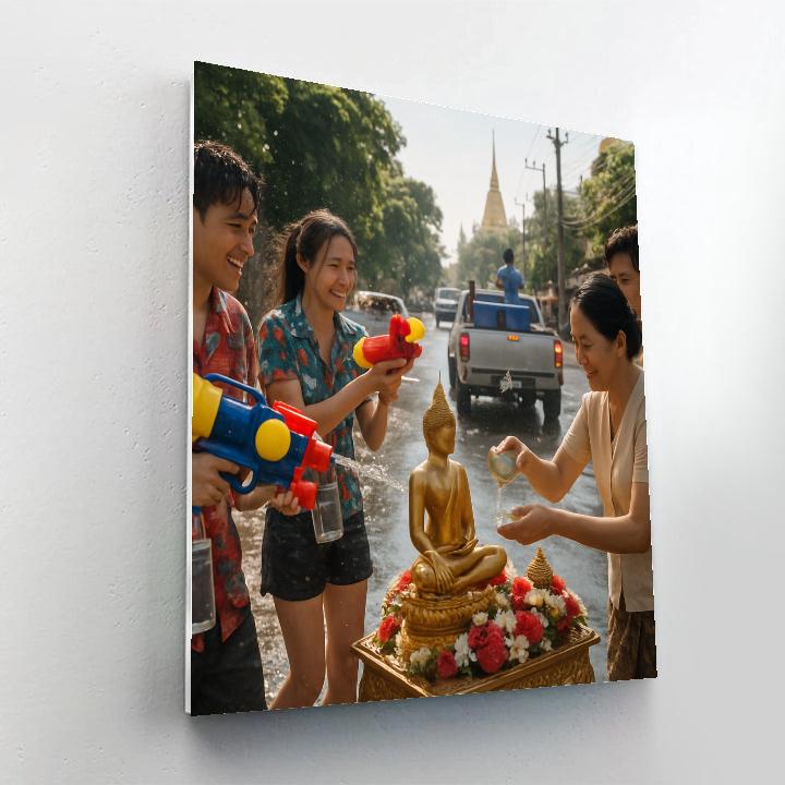 Songkran Water Festival On Bangkok Street Paint by numbers art