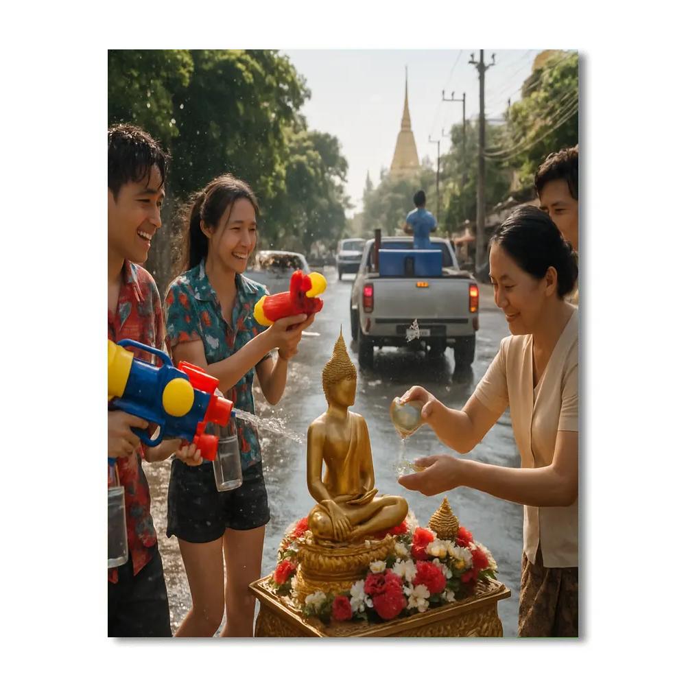 Songkran Water Festival On Bangkok Street Paint by numbers art