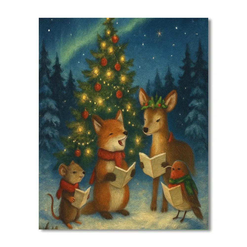 Starlit Woodland Carolers paint by color