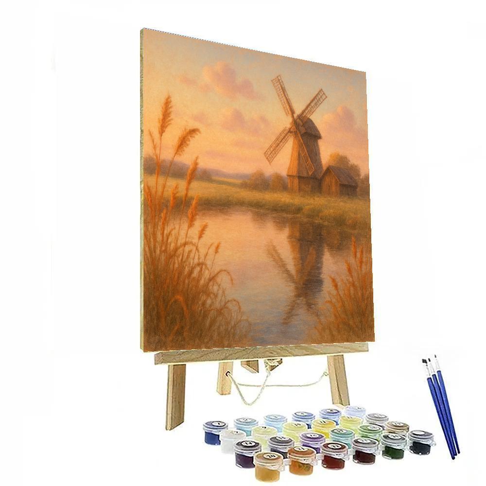 Country Windmill In The Evening Glow paint by color