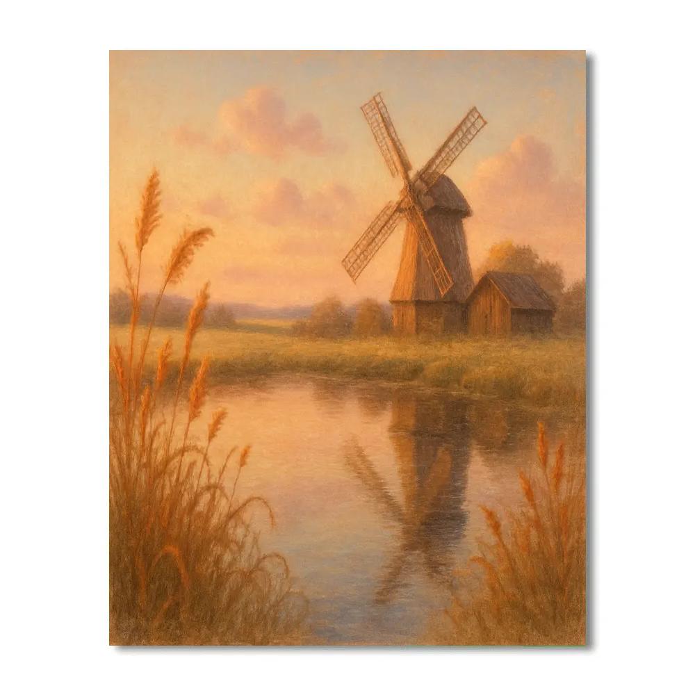 Country Windmill In The Evening Glow paint by color