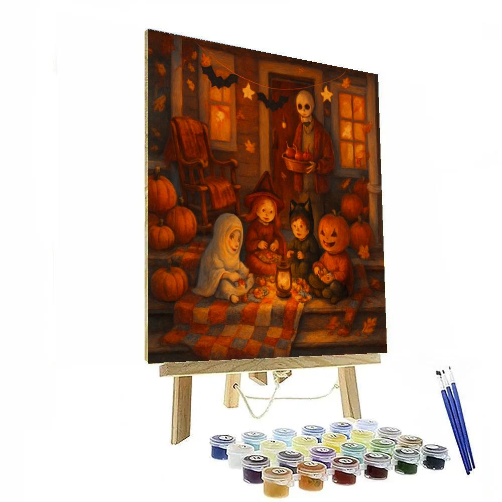 Autumn Porch Trick Or Treat Gathering DIY paint by numbers