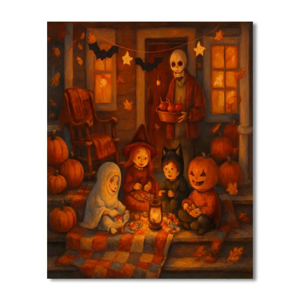 Autumn Porch Trick Or Treat Gathering DIY paint by numbers