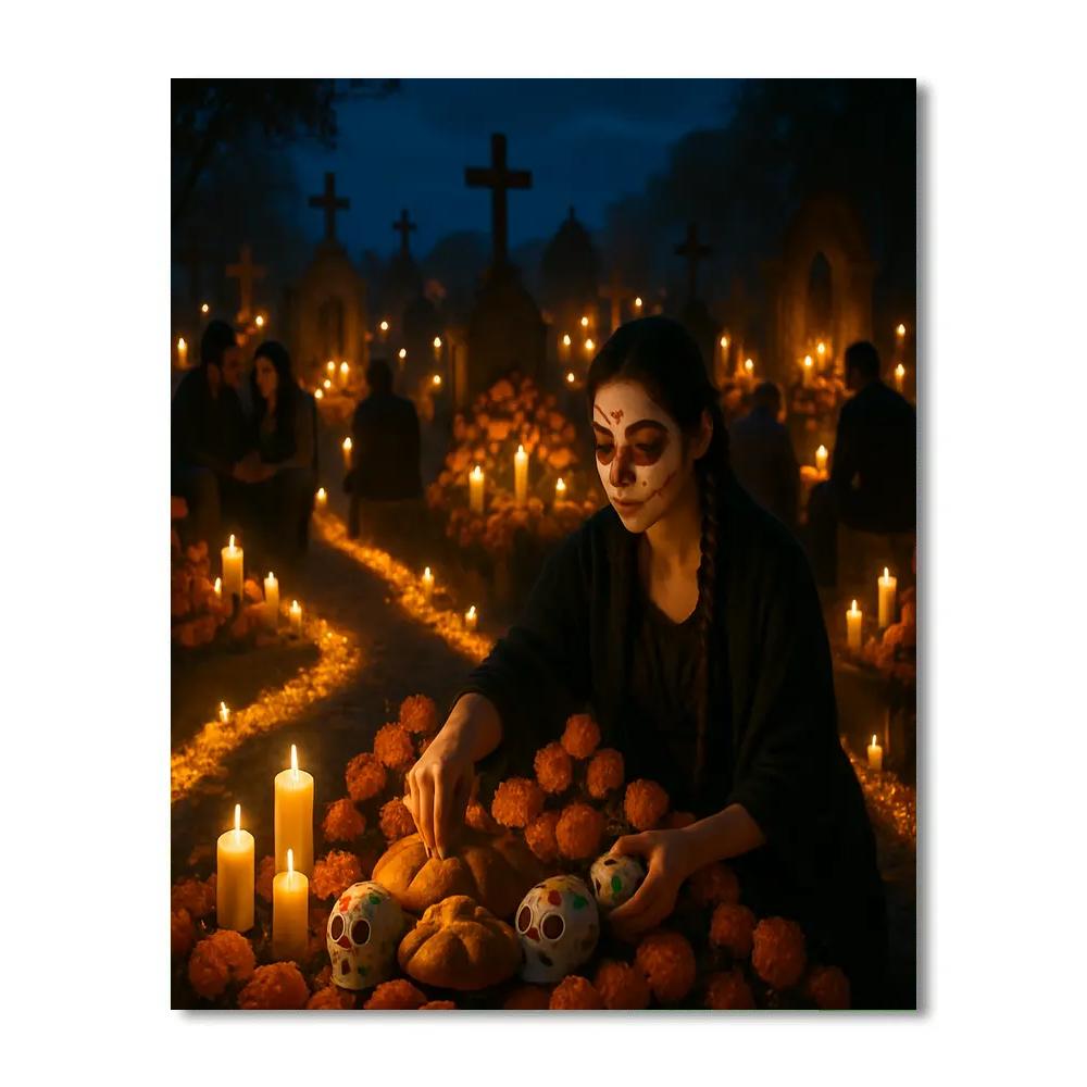 Dia De Muertos Night Vigil In Oaxaca Cemetery paint by color