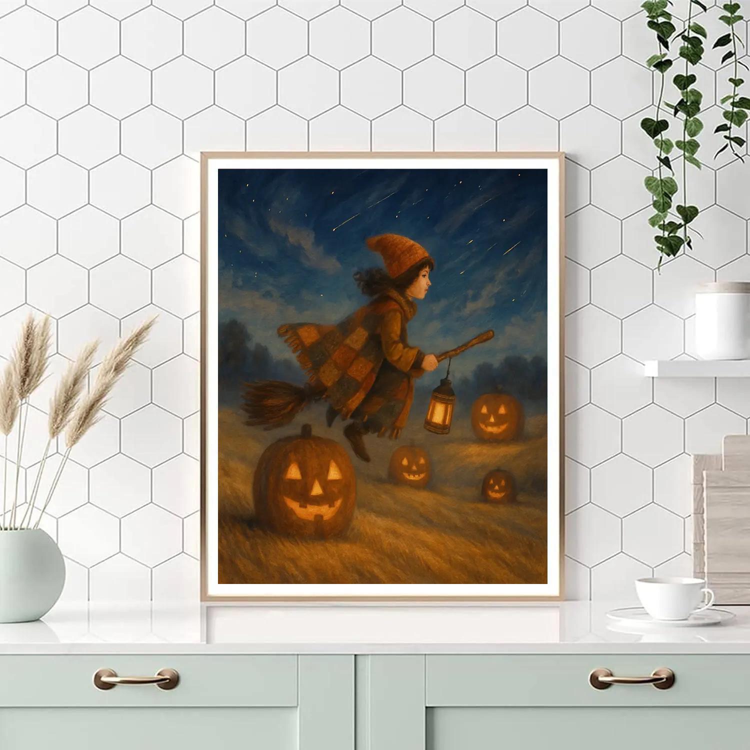 Starry Broom Ride Over The Hayfields Painting by numbers kit