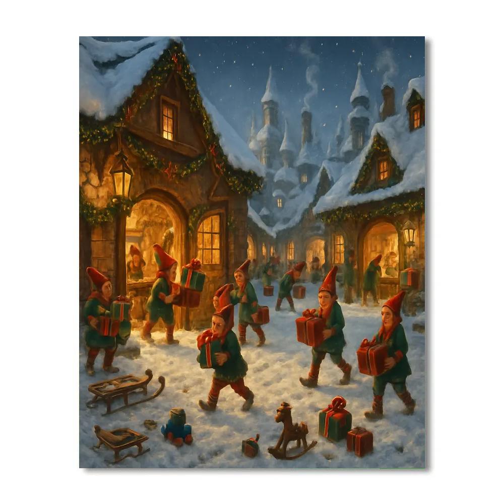 North Pole Toy Workshop Courtyard Number painting