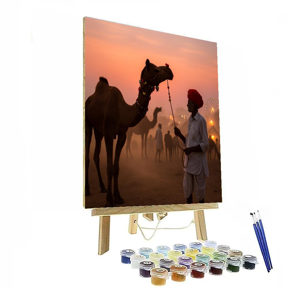 Pushkar Camel Fair At Rajasthan Desert Dusk Painting by numbers kit