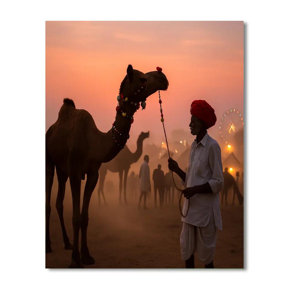 Pushkar Camel Fair At Rajasthan Desert Dusk Painting by numbers kit