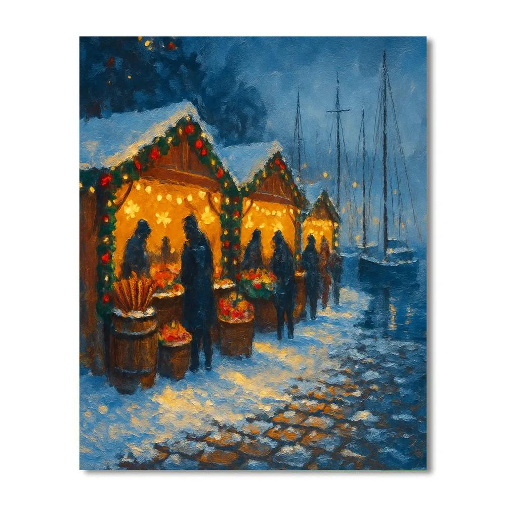 Frosty Harbor Christmas Market Paint by numbers art