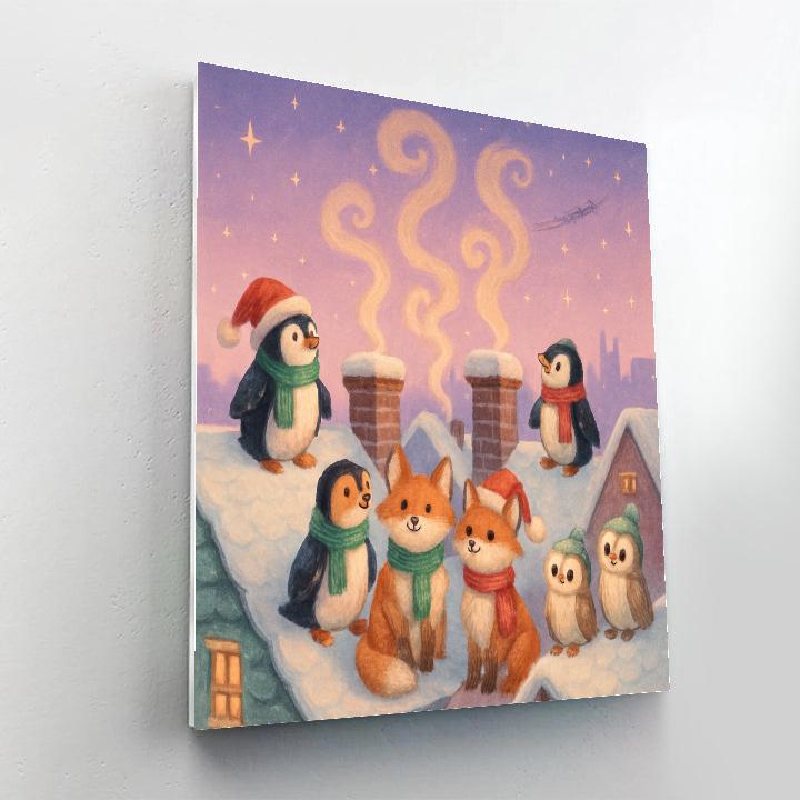 Snowy Rooftop Chimney Gathering paint by color