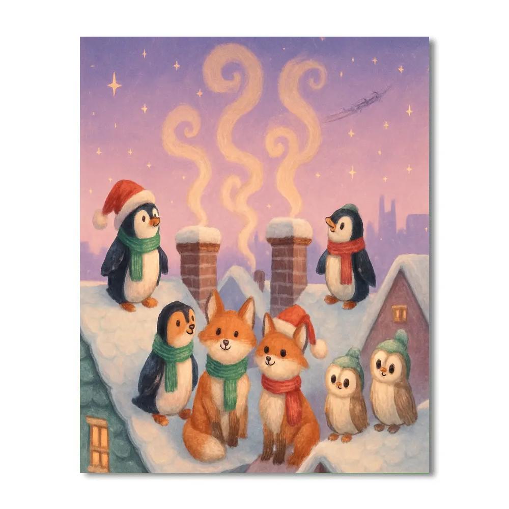 Snowy Rooftop Chimney Gathering paint by color