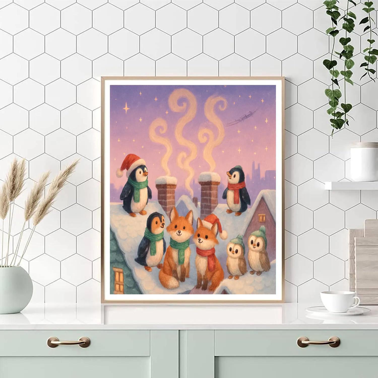 Snowy Rooftop Chimney Gathering paint by color