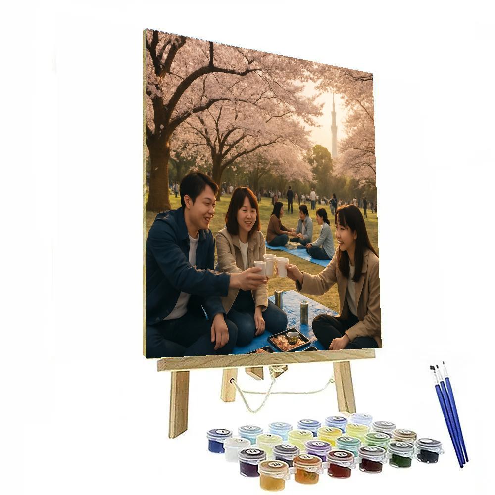 Hanami Cherry Blossom Picnic In Tokyo Park Paint by numbers kits