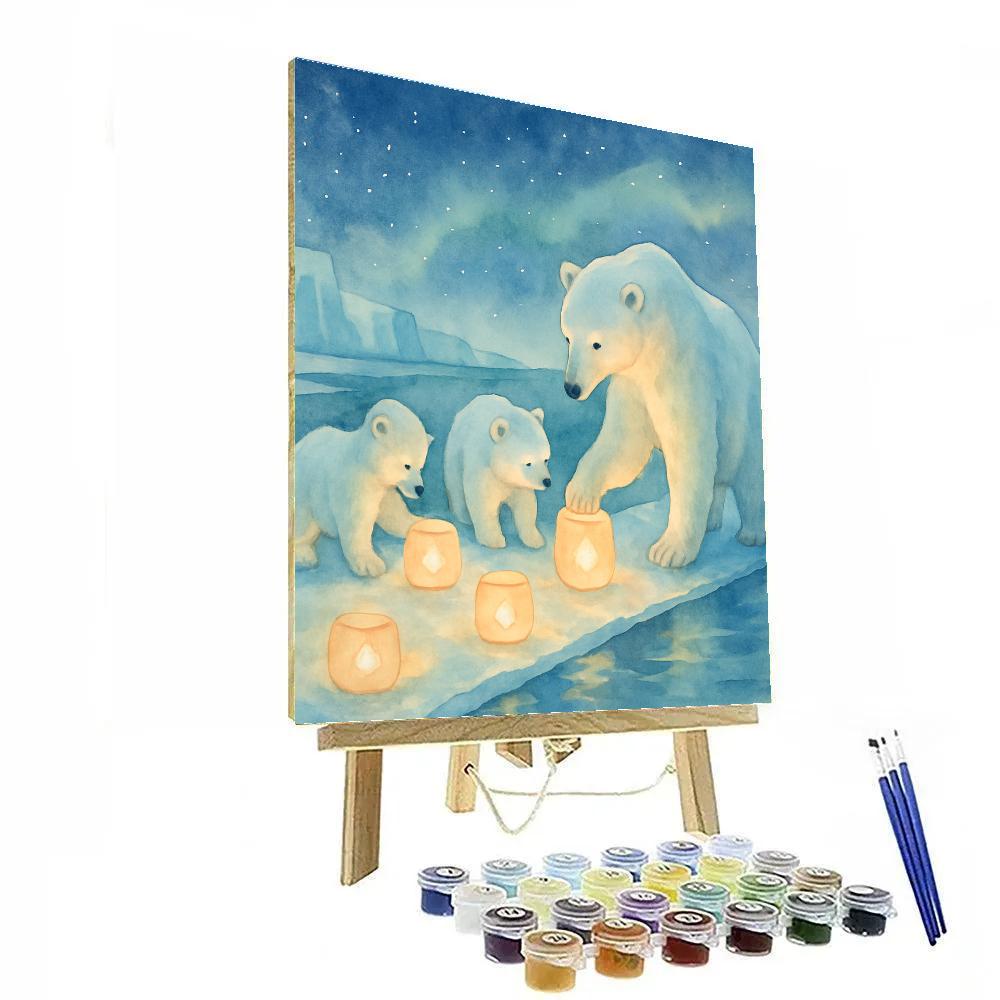 Polar Bear Cub Snow Lanterns Paint by numbers kits
