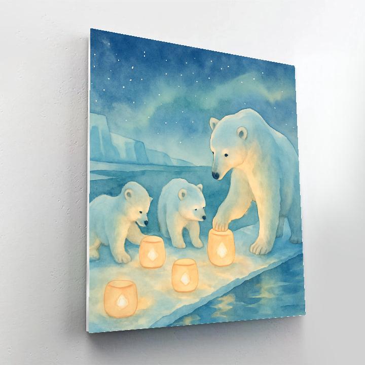 Polar Bear Cub Snow Lanterns Paint by numbers kits