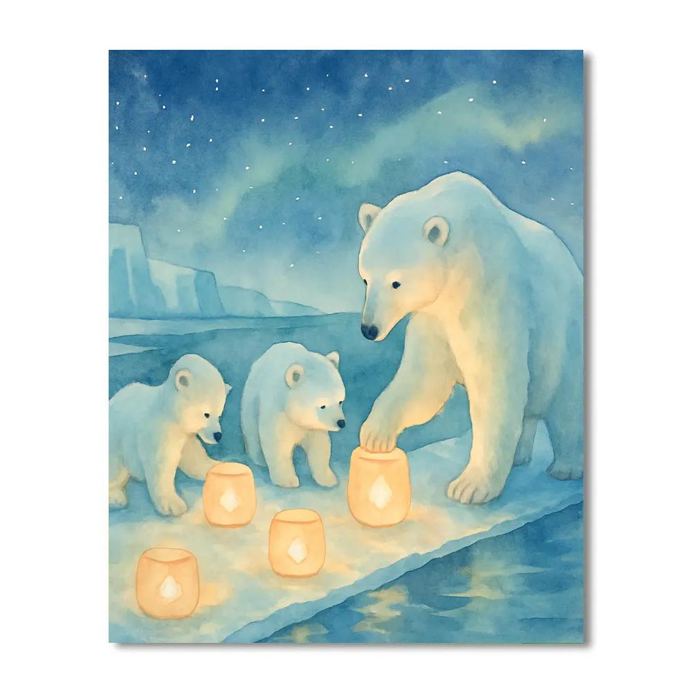 Polar Bear Cub Snow Lanterns Paint by numbers kits