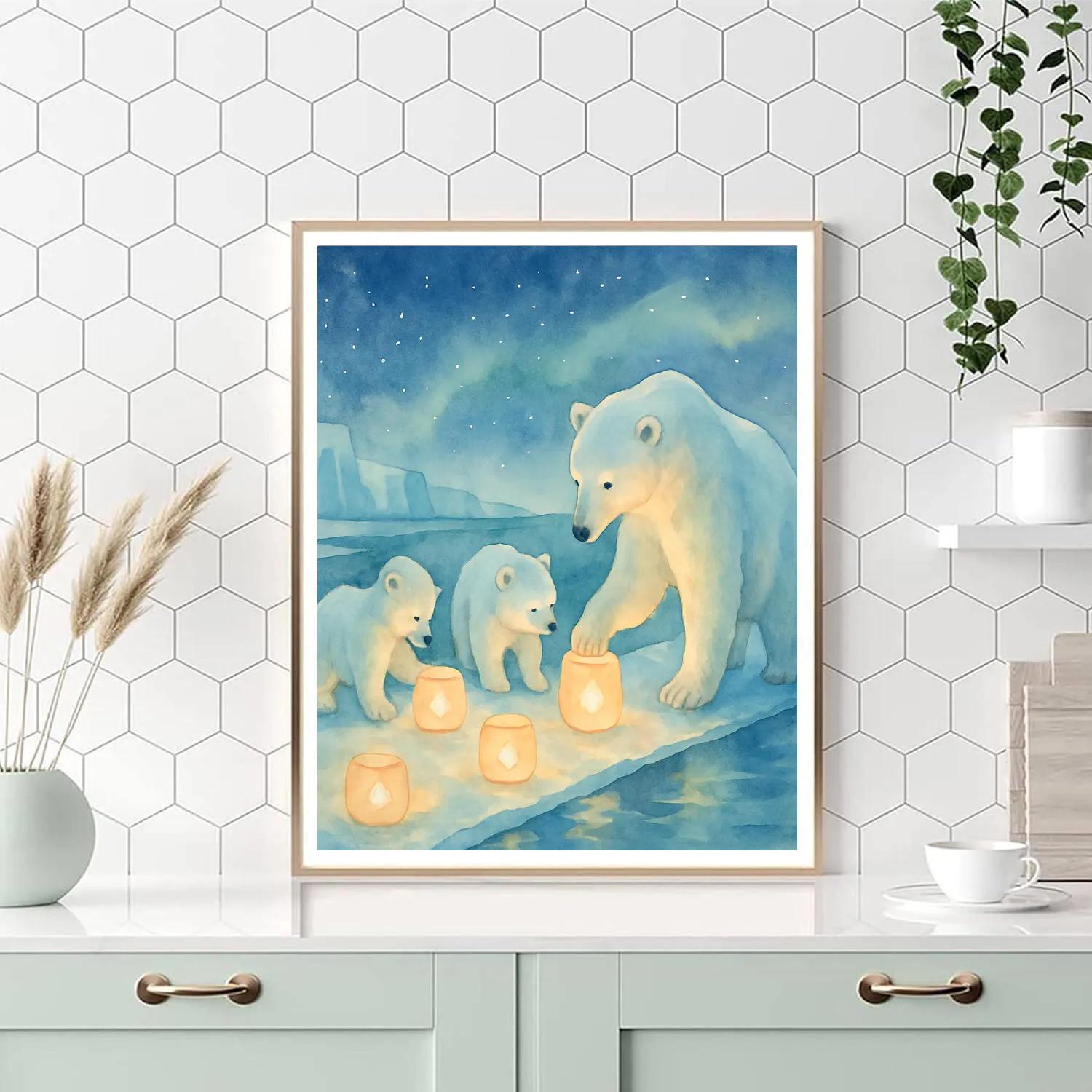 Polar Bear Cub Snow Lanterns Paint by numbers kits