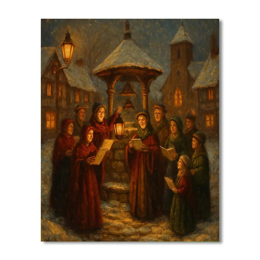 Snowy Choir At The Village Well Paint by numbers art