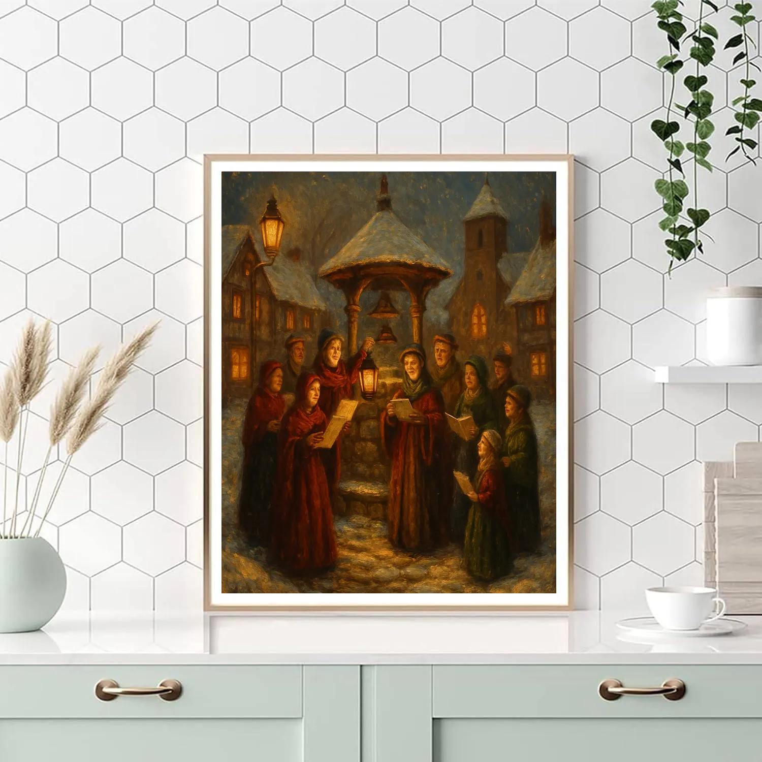 Snowy Choir At The Village Well Paint by numbers art
