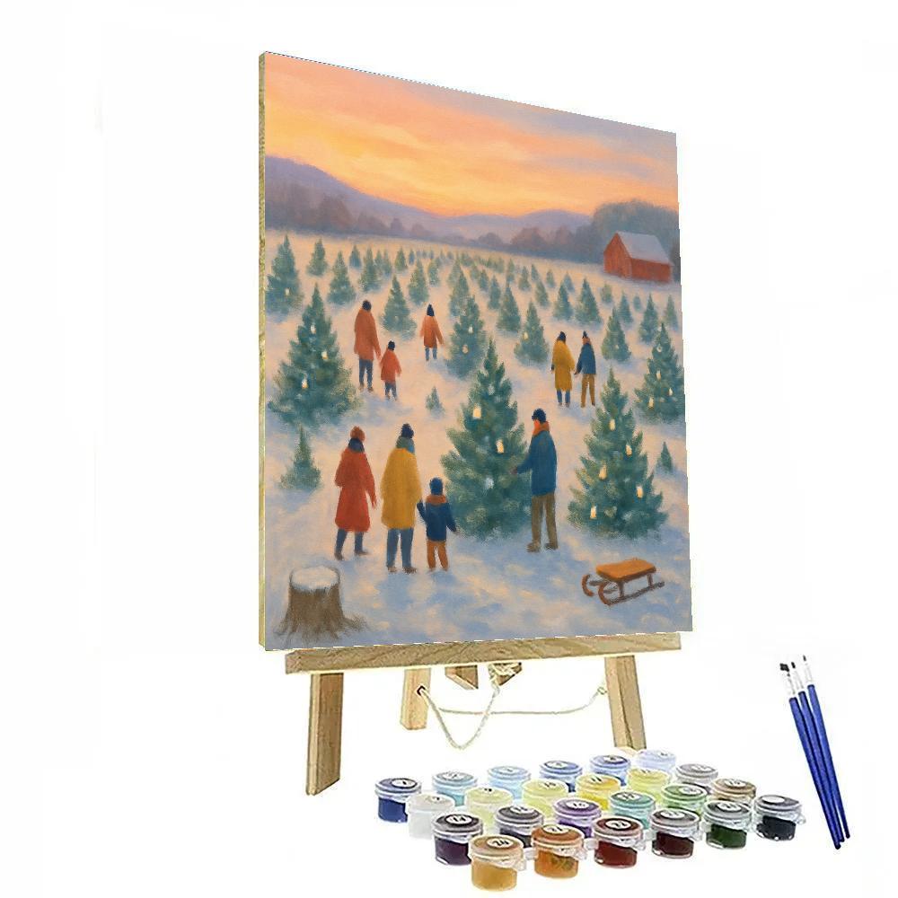 Christmas Tree Farm At Golden Dusk Number painting