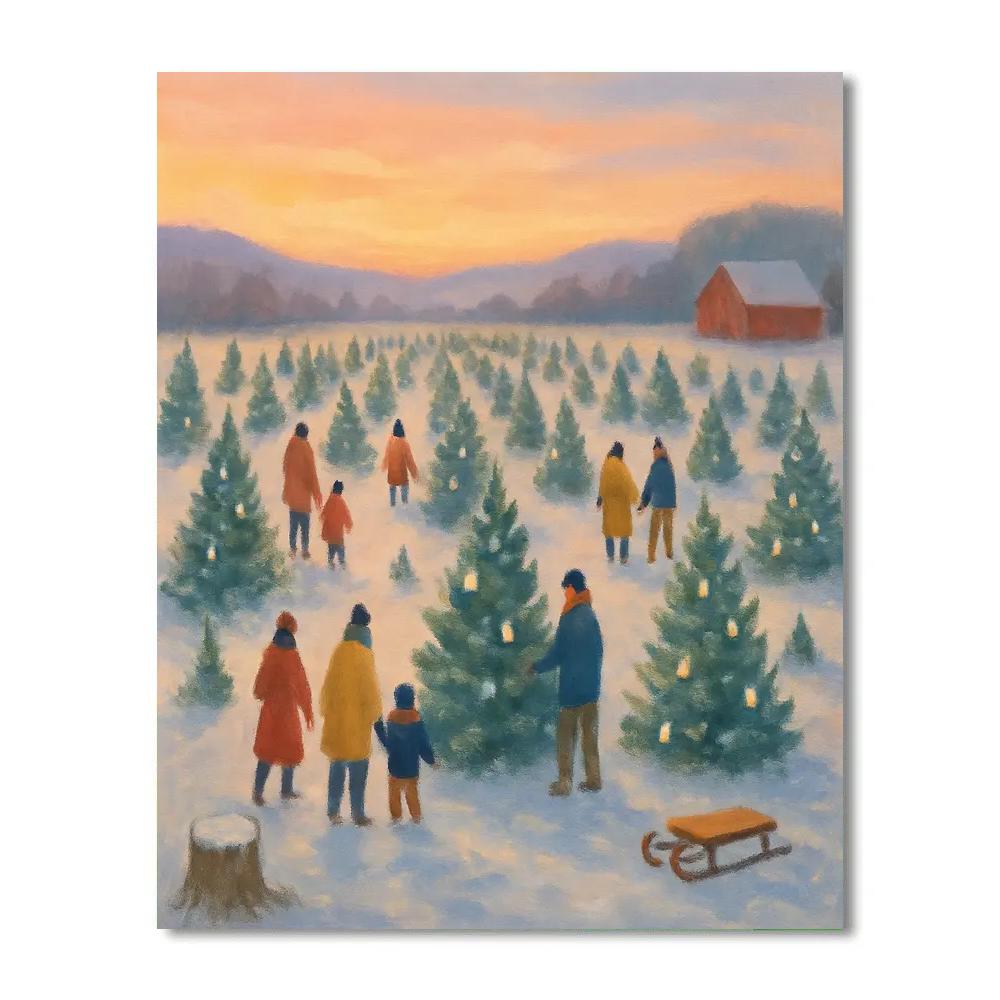 Christmas Tree Farm At Golden Dusk Number painting