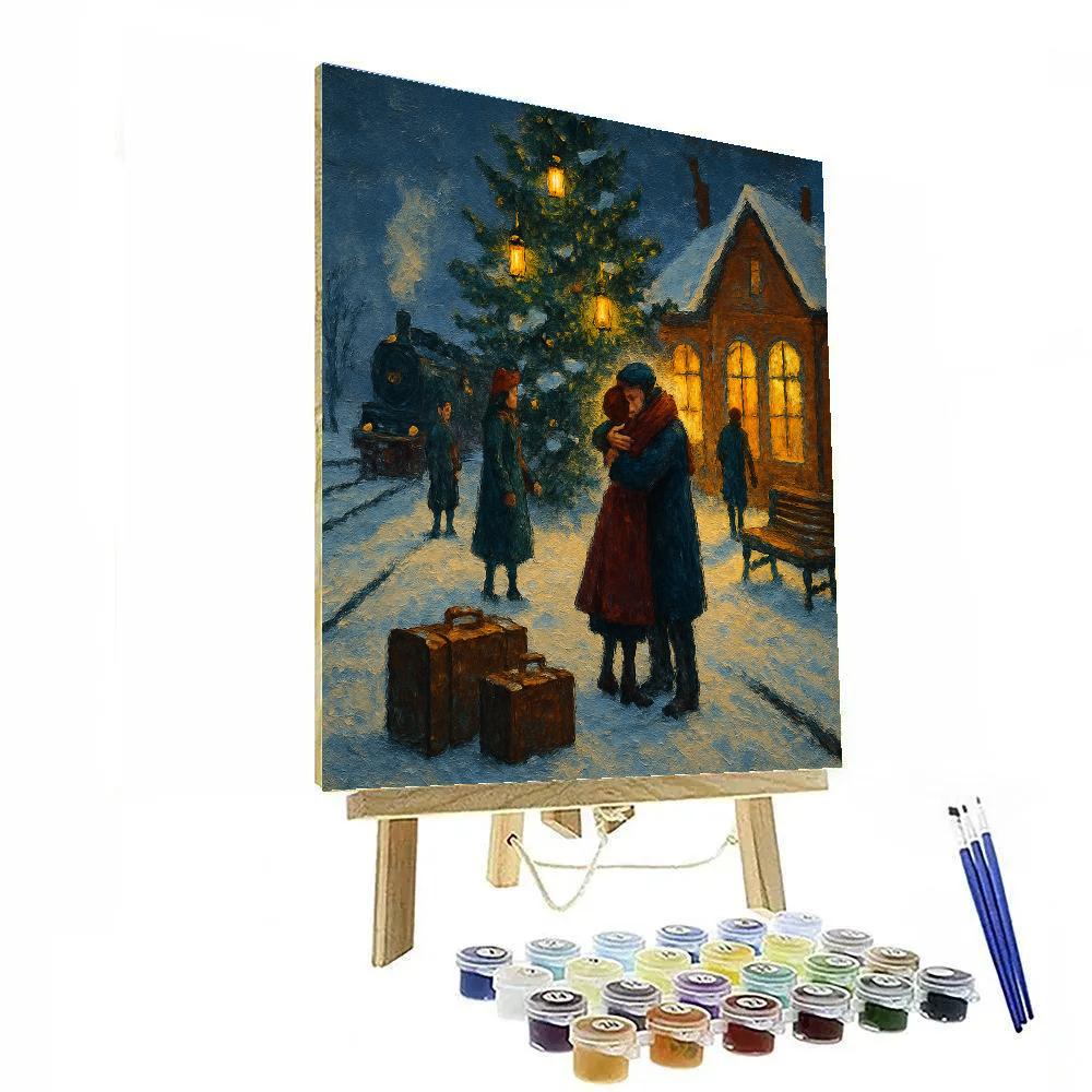 Snowbound Train Station Reunion painting number kit