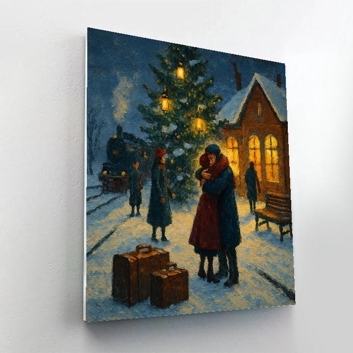 Snowbound Train Station Reunion painting number kit