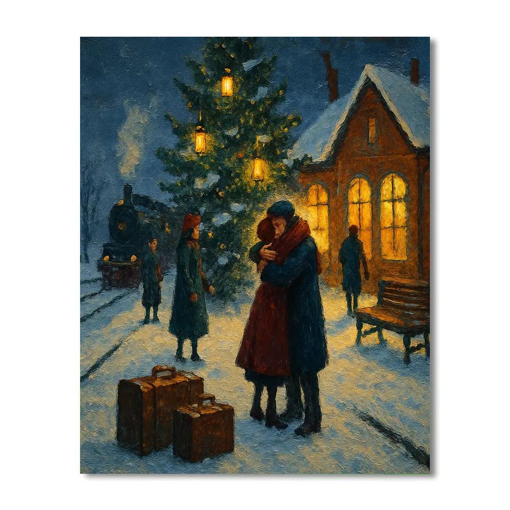 Snowbound Train Station Reunion painting number kit