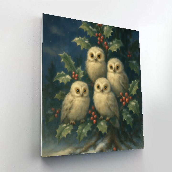 Midnight Owls In The Holly Tree Numbered painting kits