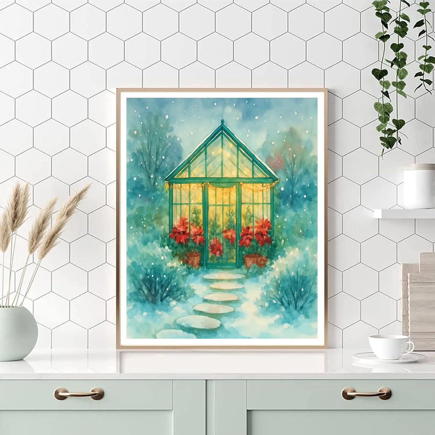 Holiday Greenhouse At First Snow Painting by numbers kit