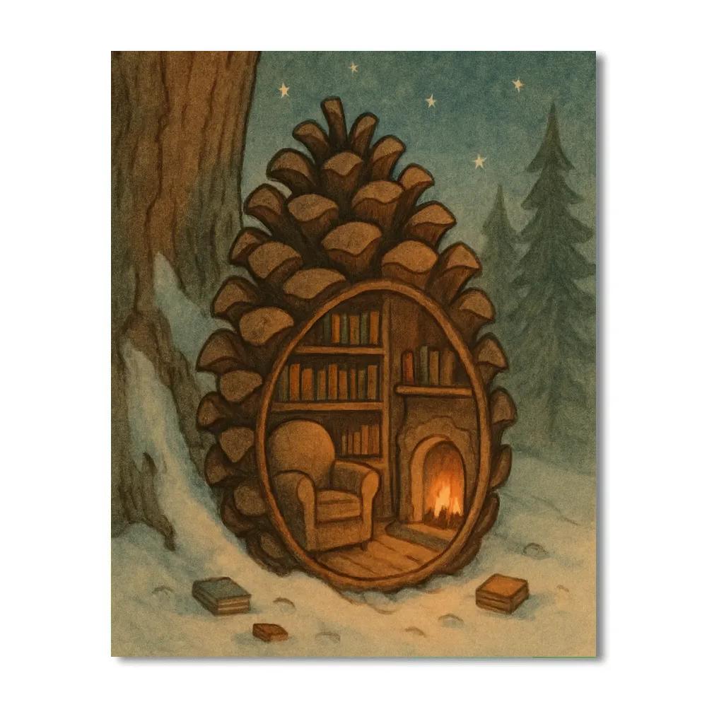 Pinecone Library Reading Nook paint by numbers