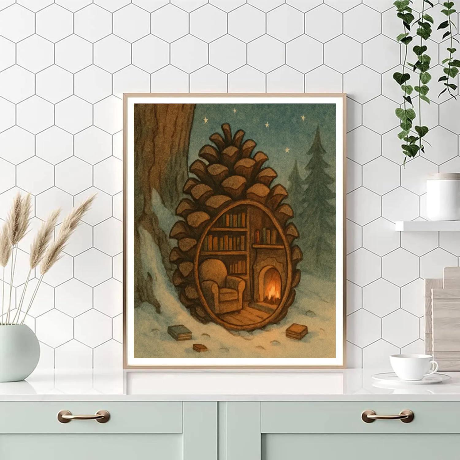 Pinecone Library Reading Nook paint by numbers